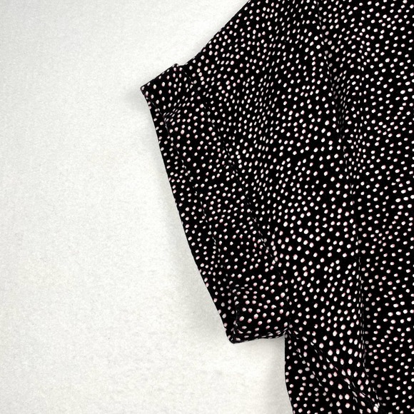 Express Sz M Women's Black Polka Dot Printed Top with Tie on Back Short Sleeve - Picture 8 of 8